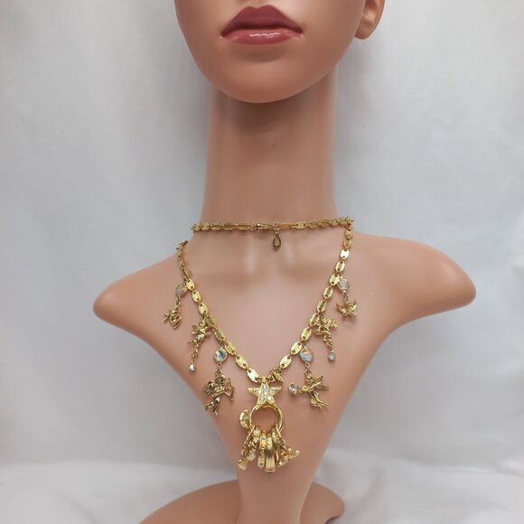 Kirks Folly Cupid Secrets of The 7 Angels Rings Gold Tone Long Necklace Vintage - Picture 5 of 11